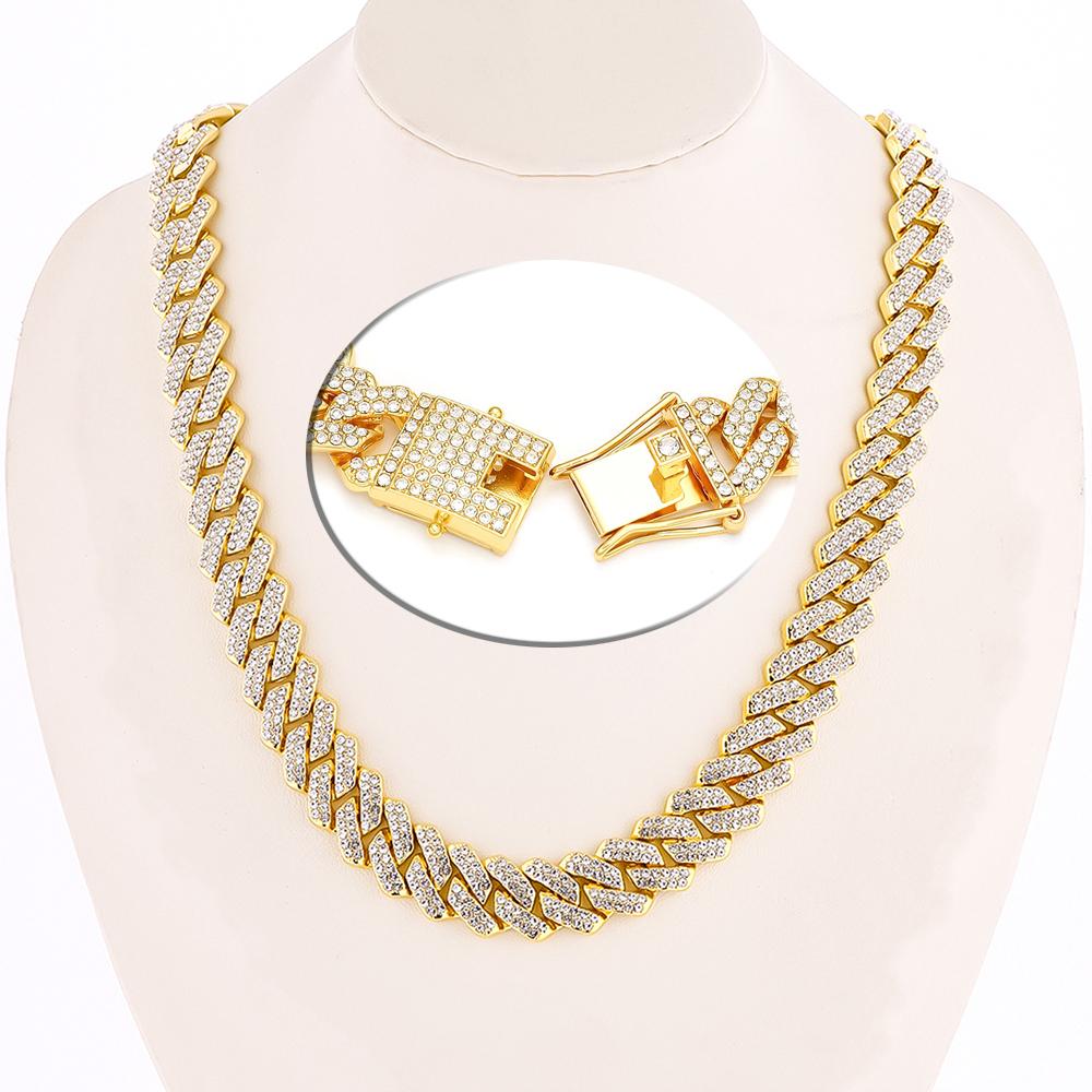 New Hip Hop Shiny Cuban Link Chain Necklace Women Men Silver Color Rhinestone Iced Out Cuban Chain Punk Jewelry Necklace Gift