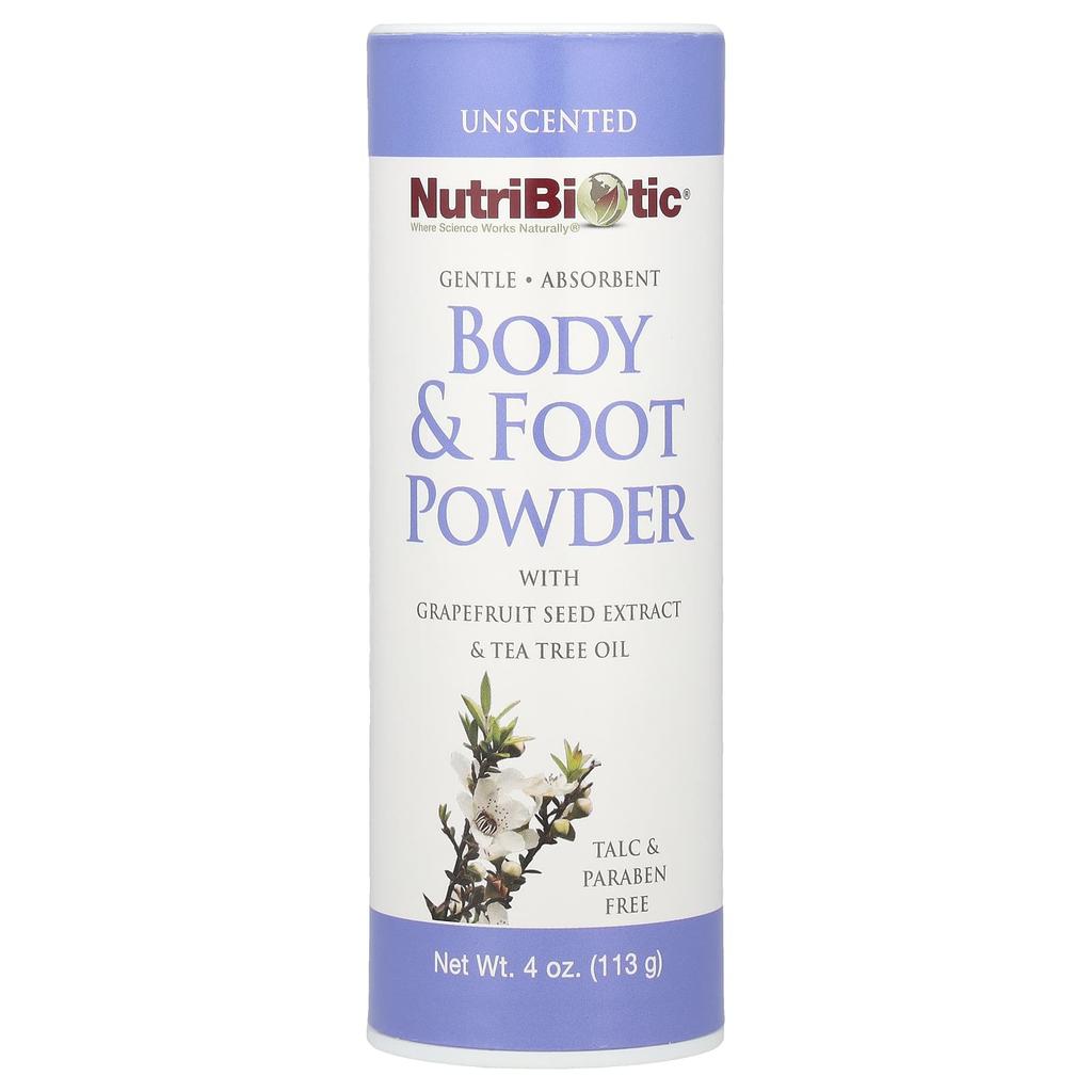 NutriBiotic, Körper- & Fußpuder mit Grapefruitkernextrakt & Teebaumöl, Unparfümiert, 4 oz (113 gr)
