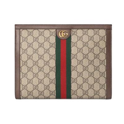 Gucci Pochette Ophidia con Striscia Logo in Tela Web e Pelle Donna Marrone Ebano 625549-96IWG-8745