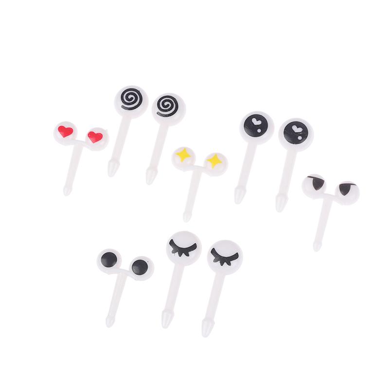 10Pcs/ Lot Cute Plastic Fruit Toothpick Lovely Eye Decorative Mini Fruit Fork