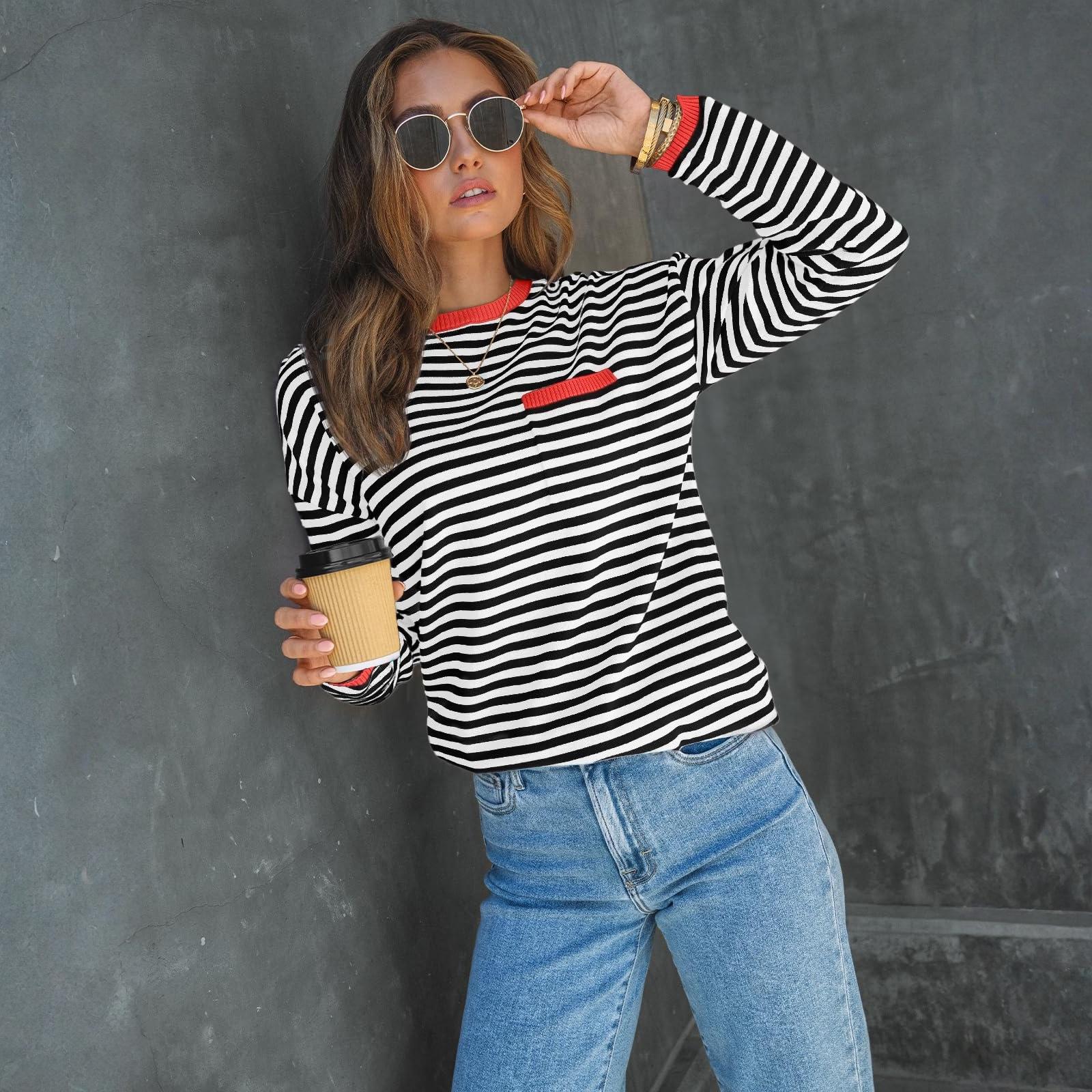 

Женский полосатый модный топ с длинным рукавом XL