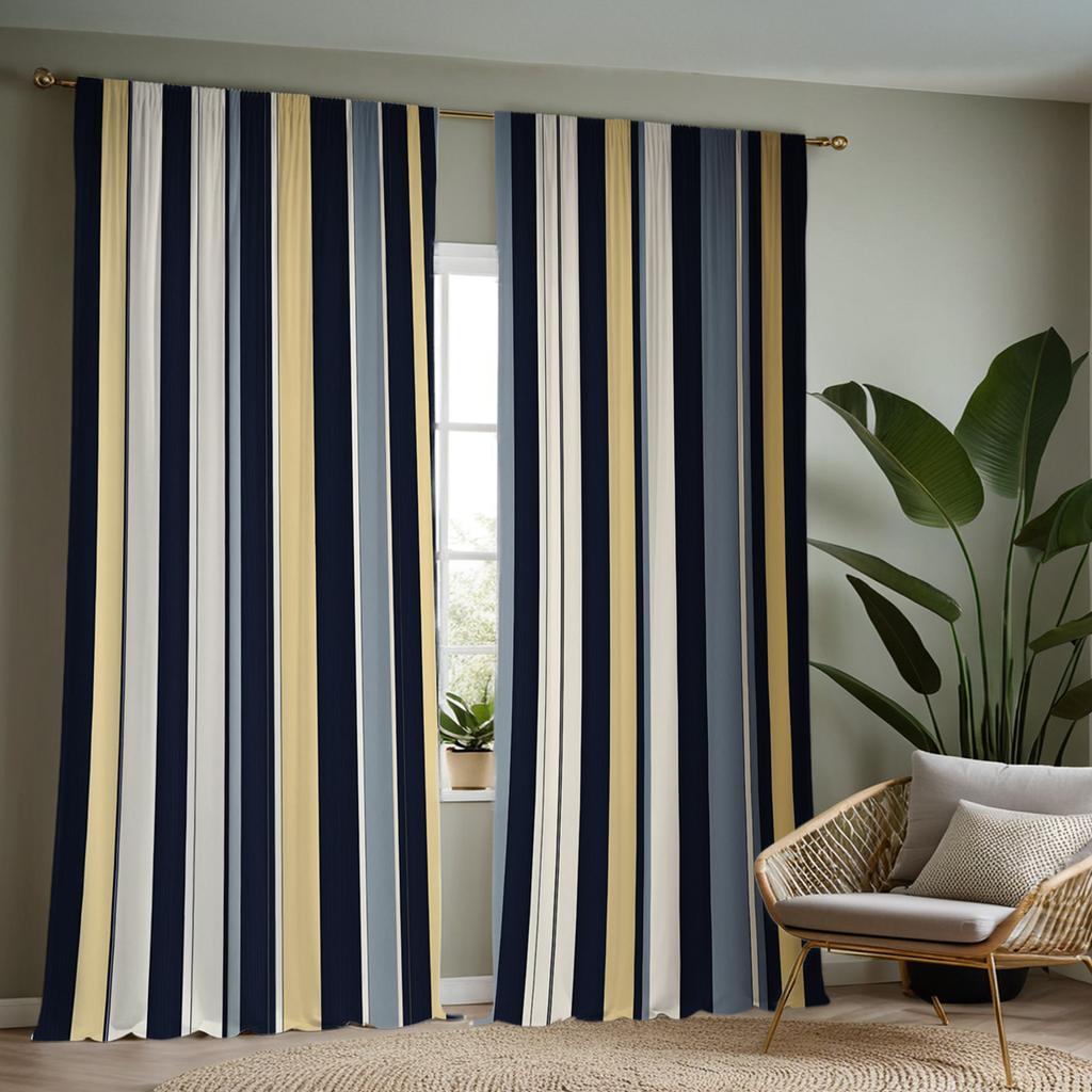 2 Pieces HD Digital Color System Mediterranean Striped Curtains Home Decorating Style Decorating Living Room Bedroom Rodding Cur