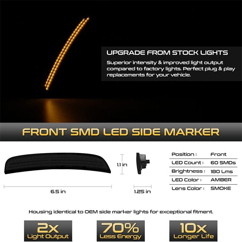 4PCS For 2015-2021 Chrysler 300 Smoked LED Side Marker Light Front Rear Lamp Double Row Lamp Bead