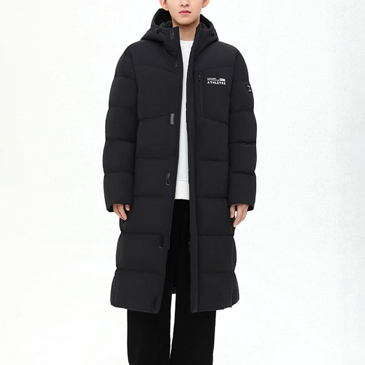 Anta Long Hooded Water-Resistant Warm Down Jacket Men Outerwear Basic-Black 152417903-1