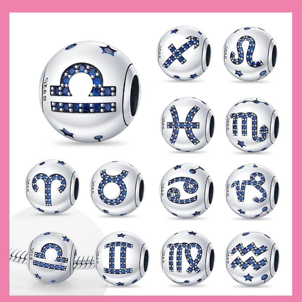 White Zircon Twelve Zodiac Signs Simple Authentic Original Copper Metal Charm Bead Components Gemini Virgo Bead Components Compatible With Bracelet