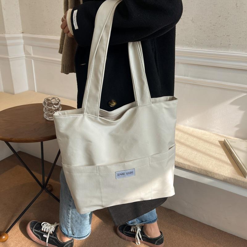 Japan and South Korea Simple Tote Bag Solid Color Versatile Handbag Student Class Classic Shoulder Bag Large Capacity Casual Cloth Bag