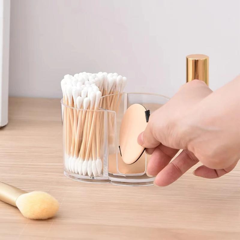 Holder with Dual Compartments Clear Cotton Swab and Cotton Balls Organizer Transparent Bathroom Storage Container for Makeup