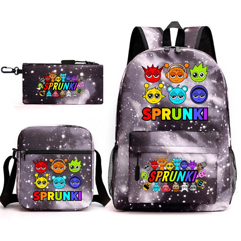 Sprunki Student Starry Sky School Bag Three-piece Rhythm Box Teen Backpack Men's and Women's Casual L