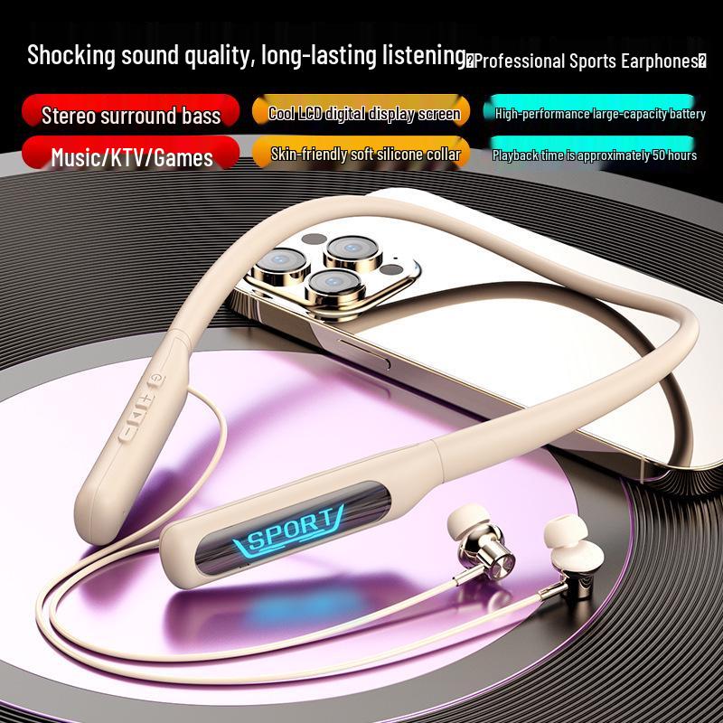 Cross-Border Sports Bluetooth Earphones: In-ear, Neck-Hanging, Heavy Bass, Long Battery Life