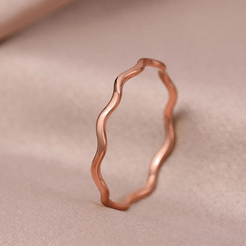 Stainless Steel Ring Minimalist Sea Wave Light Luxury Elegant Fashion Couple Rings for Women  Wedding Trendy Fine Gifts