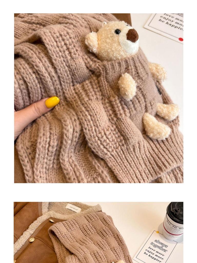 Red Bear Knitted Scarf for Women – Cute, Versatile Neck Warmer for Autumn/Winter | 2025 New Style Gift