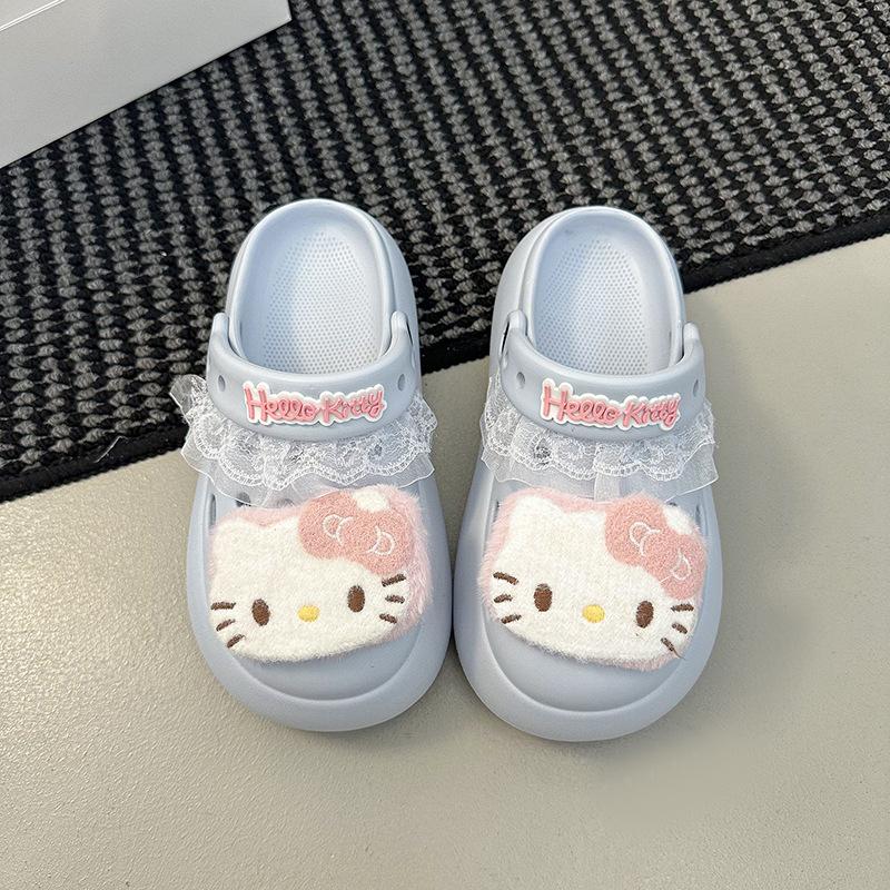 

2025 spring and summer bow kitten thick-soled heightening hole shoes women s wear non-slip soft-soled cool slippers tide 40/41 синій