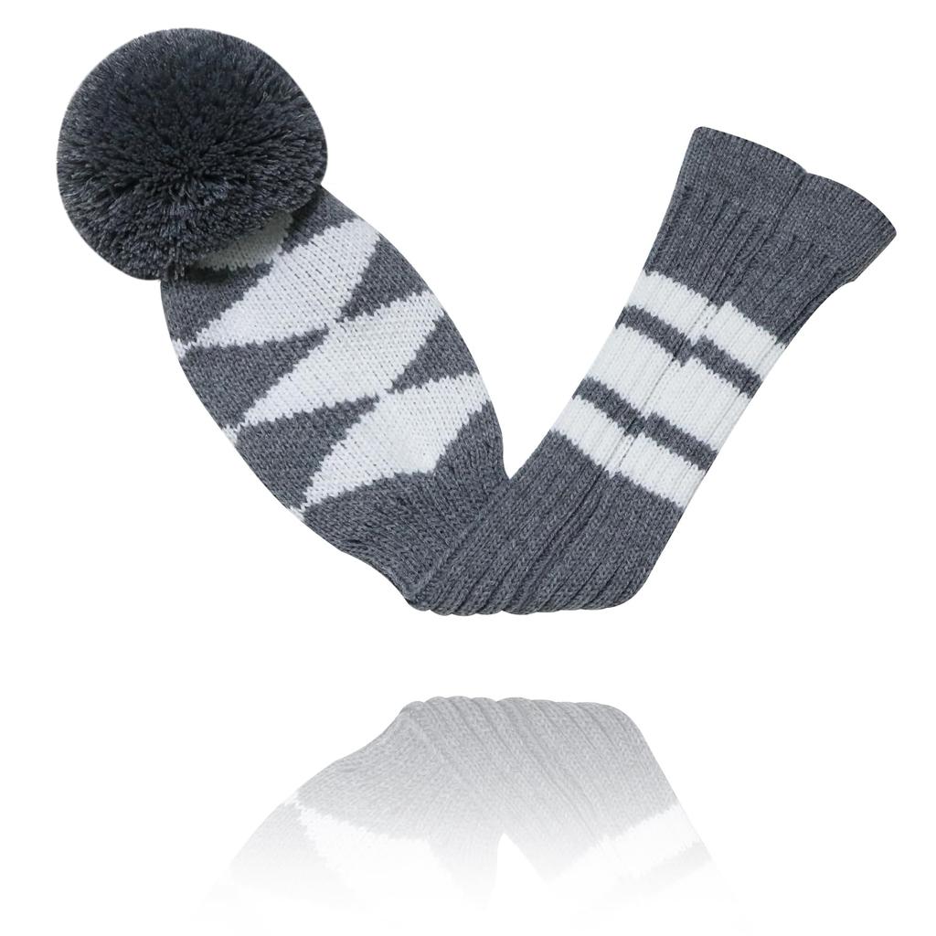 LeFeng Sports Knit Golf Club Cover Set with Number Tags and Fits and 5 Woods Check 3-Piece Pompoms, Gray, 1, 3, (Gray Pattern)