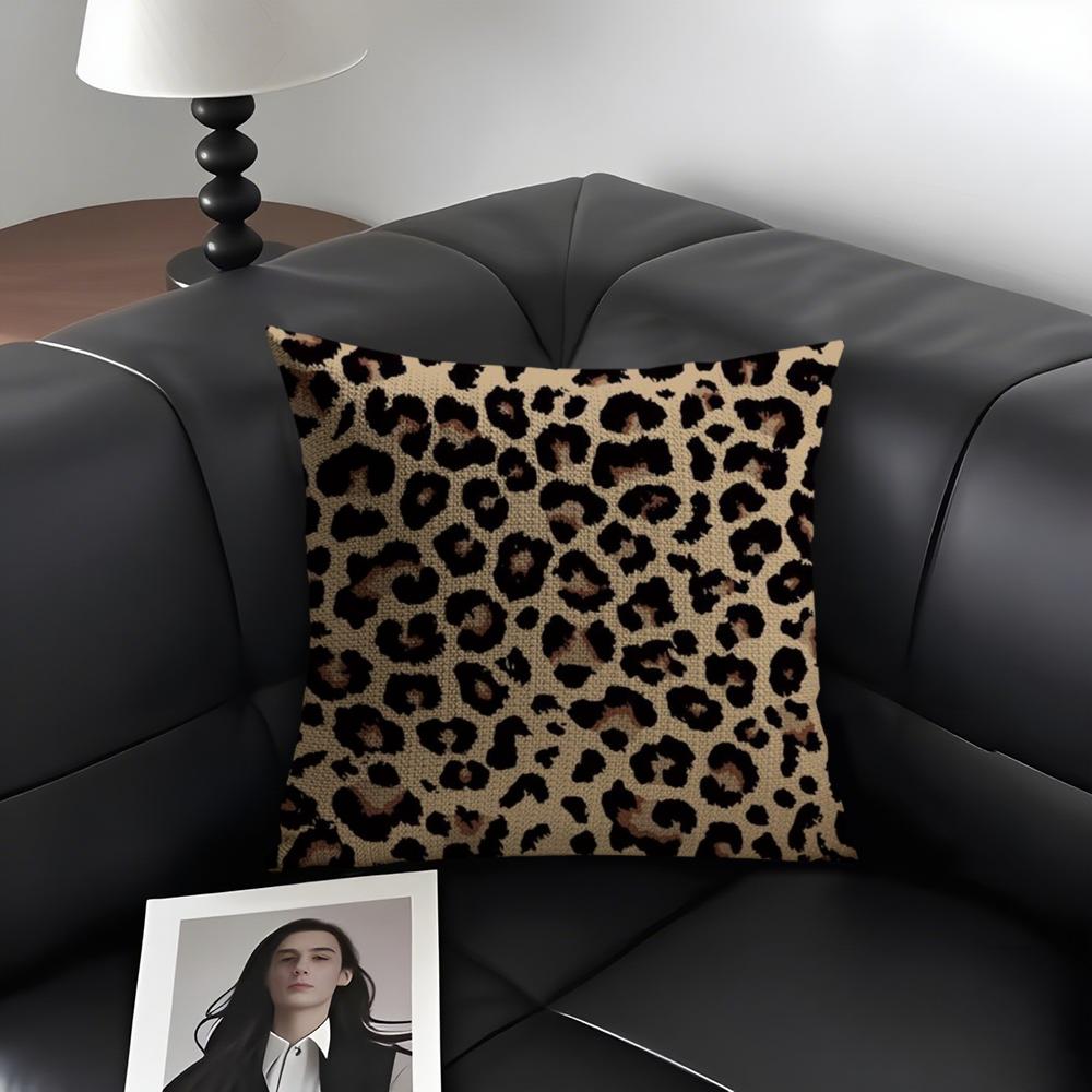 Fashion Luxury Leopard Print Cushion Cover Natural Linen Organic Fabric DoubleSided Printing Sofa Home Decor Gift Pillow Case