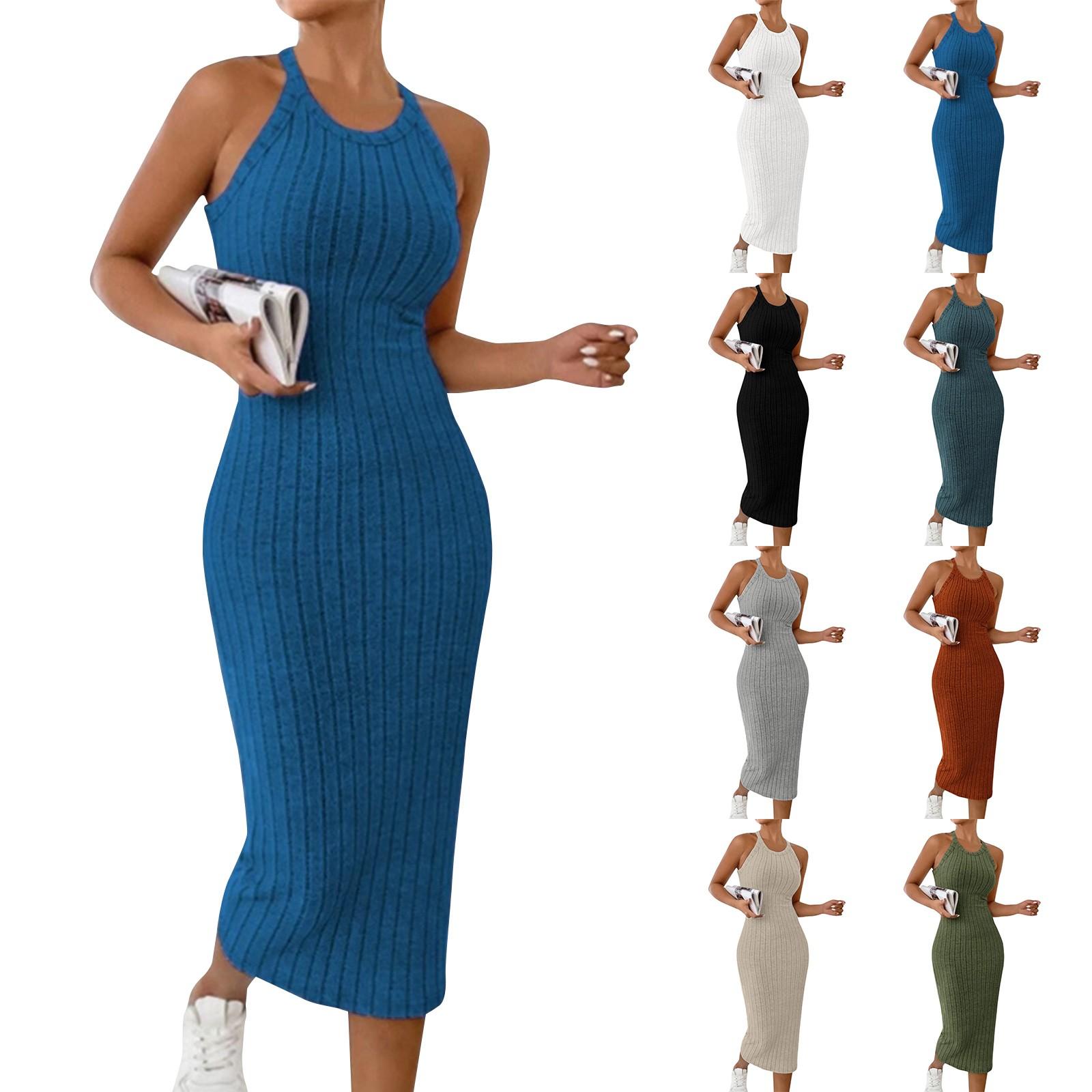 

Женское однотонное платье с круглым вырезом, универсальное, без пояса, вязаное платье-свитер