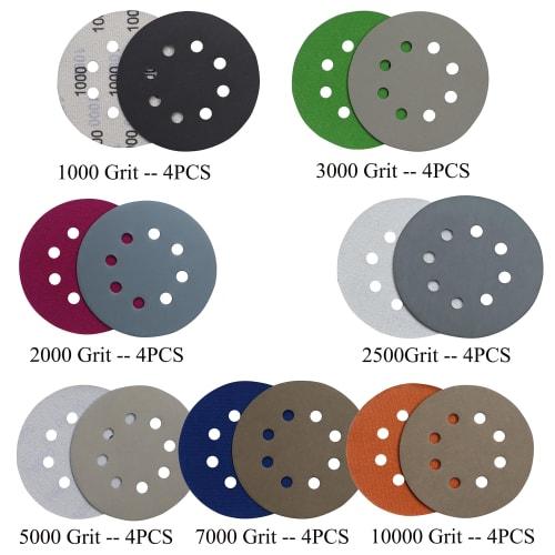 Aewio 28-Piece 125mm Waterproof Sandpaper, #1000 - #10000, Round, 8-Hole, for Sanding, Mirror Polishing, 1000, 2000, 2500, 3000, 5000, 7000, 10000, 4