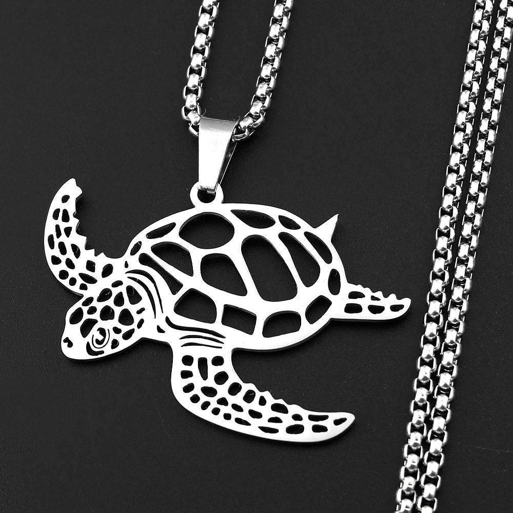 Sea Turtle Aumakua Pendant Necklace For Women Men Stainless Steel Silver Color Hawaiian Ocean Culture Male Chain Jewelry Gifts