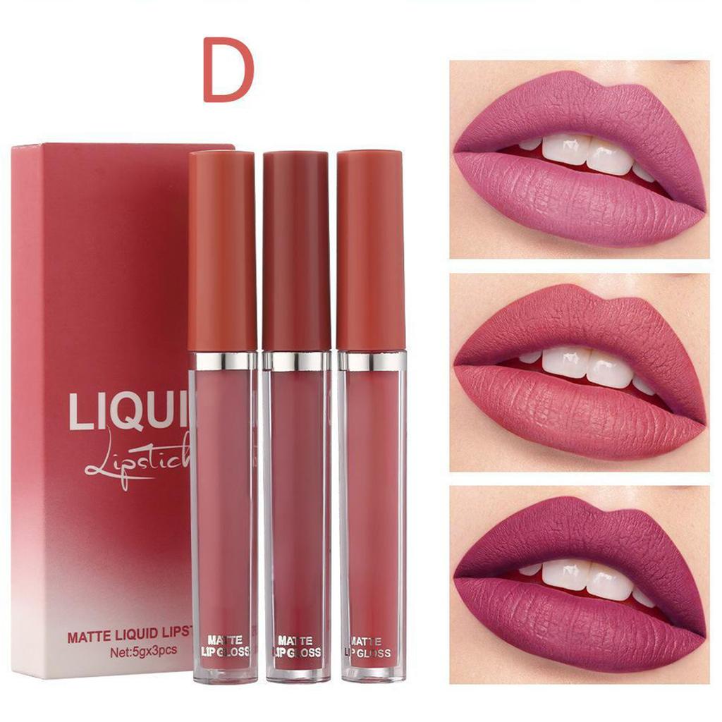 Long-Lasting Velvet Matte Lipstick 3Pcs – Water Resistant Daily Liquid Lip Color