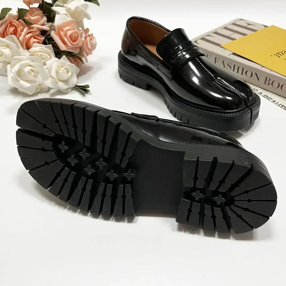 Loafer mit geteilter Zehenpartie für Damen und Herren, Tabi-Schuhe, Plateau-Loafer mit klobigem Absatz, Business-Casual-Lederschuhe, Übergröße 46