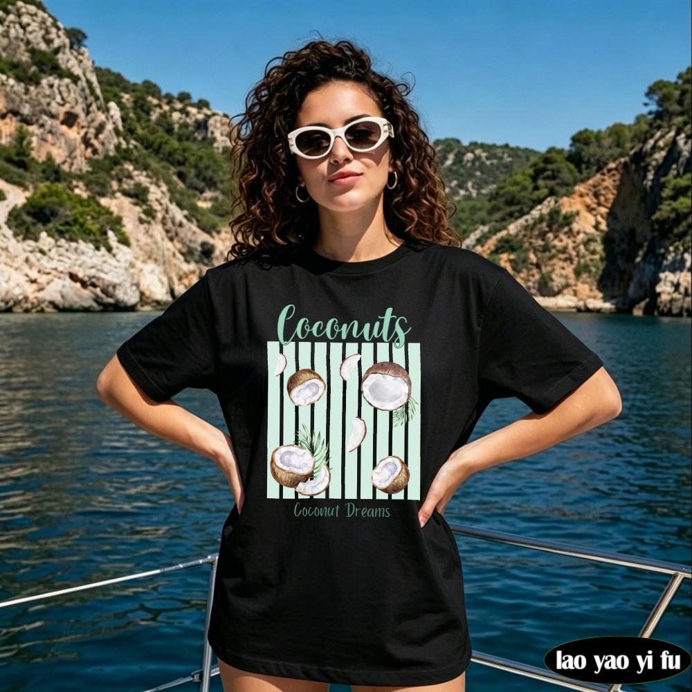 Coconut Shirt Coconut Girl TShirt Fruit Graphic Tee Summer Fresh Aesthetic Tropical Tshirt Unisex Fashion Casual Cotton Tops