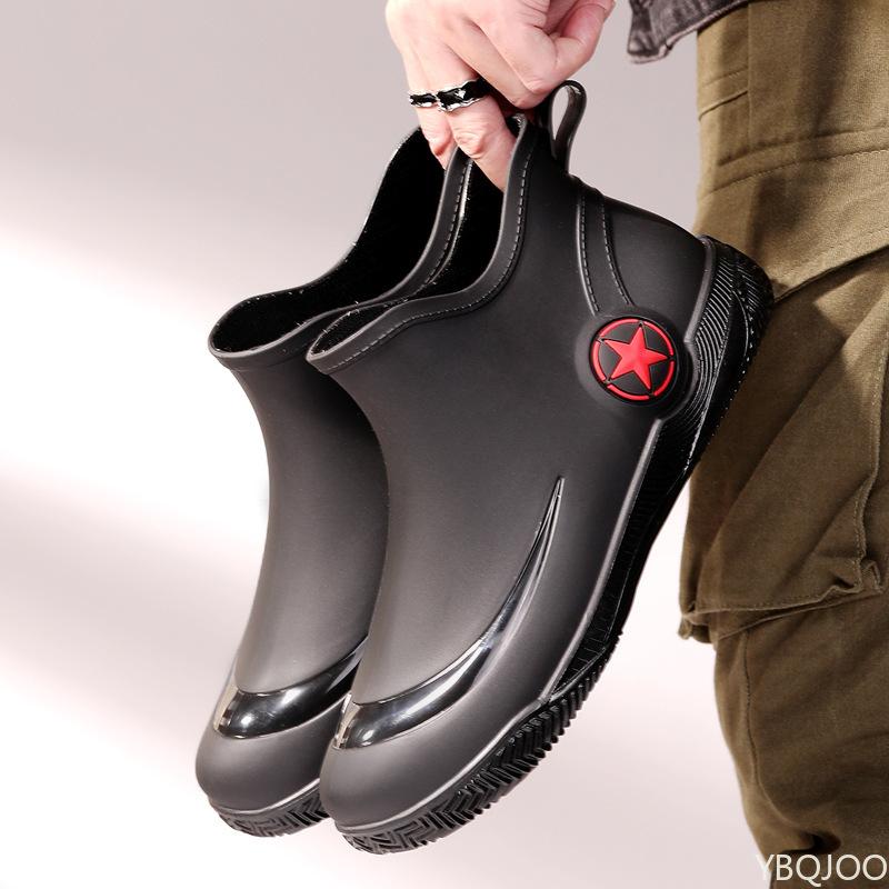 Fashion New Short Tube Low Top Anti Slip Waterproof Men's Rain Boots Popular Flat Bottomed Sleeve Men's Rain Boots