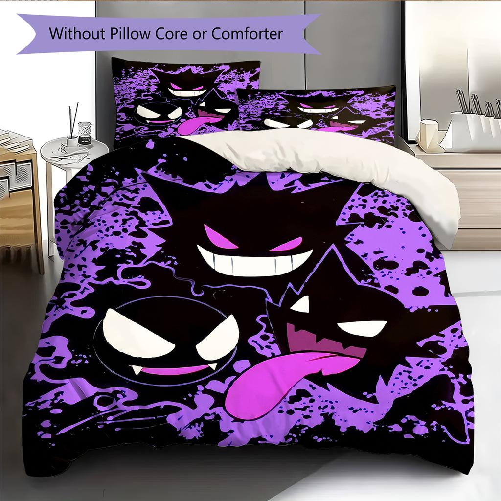 Gengar Pokémon Pattern Bedding Home Decoration Birthday Gift (1 * Duvet Cover + 2 * Pillowcase, Without Core)