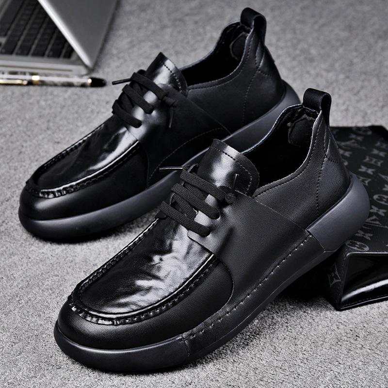 Fashion Autumn Winter Cow Leather Men's Dress Shoes Fashion Casual Men's Round Toe Lace-up Shoes Black New Designer Loafers Male