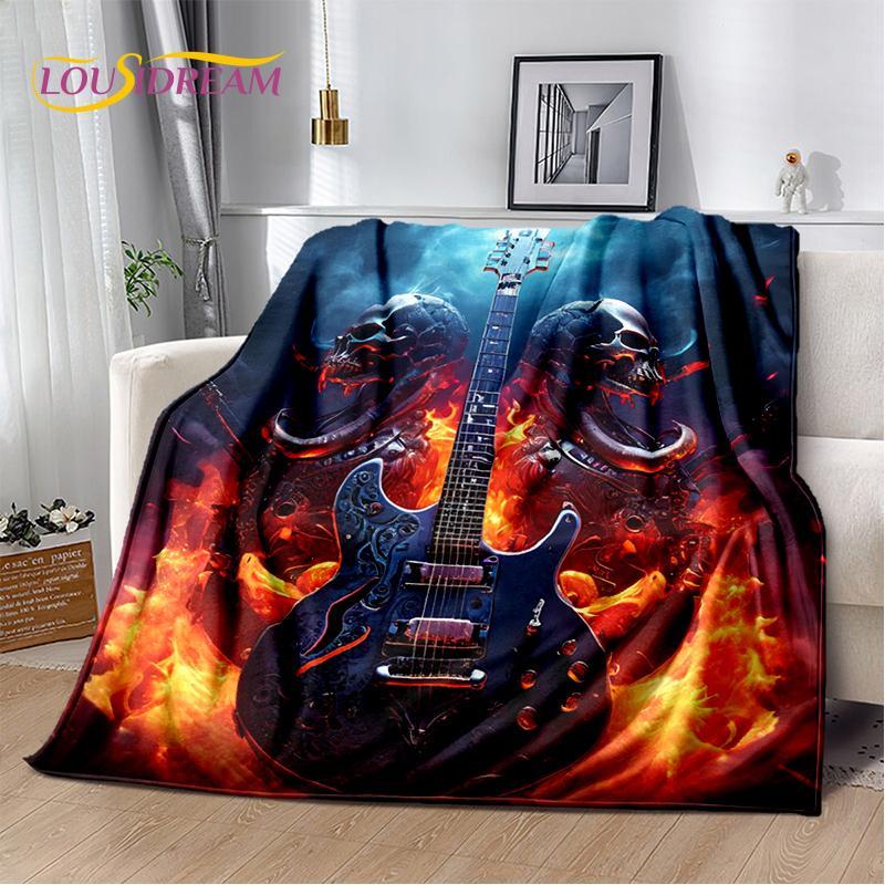 Skull Electric Guitar Classical Guitar Blanket,Soft Throw Blanket for Home Bedroom Bed Sofa Picnic Travel Office Cover Kids Gift