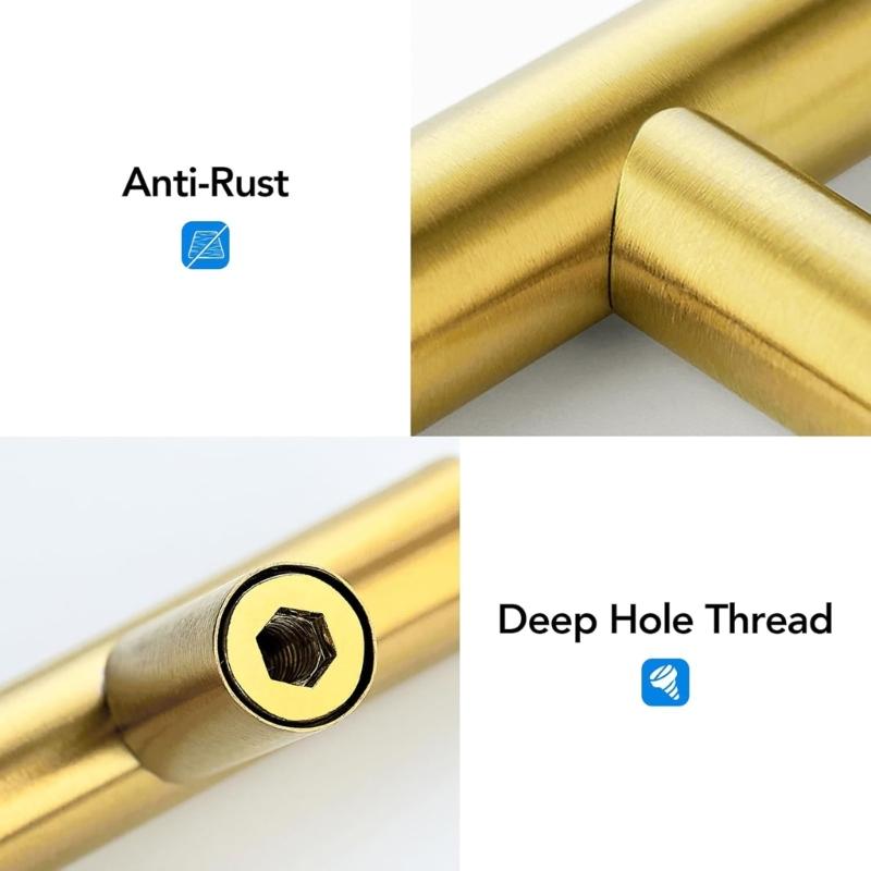 Pack of 10 Gold T Shaped Drawer Pulls Single Hole Sturdy Zinc Alloy Cabinets Handles for Home Decoration Daily Use