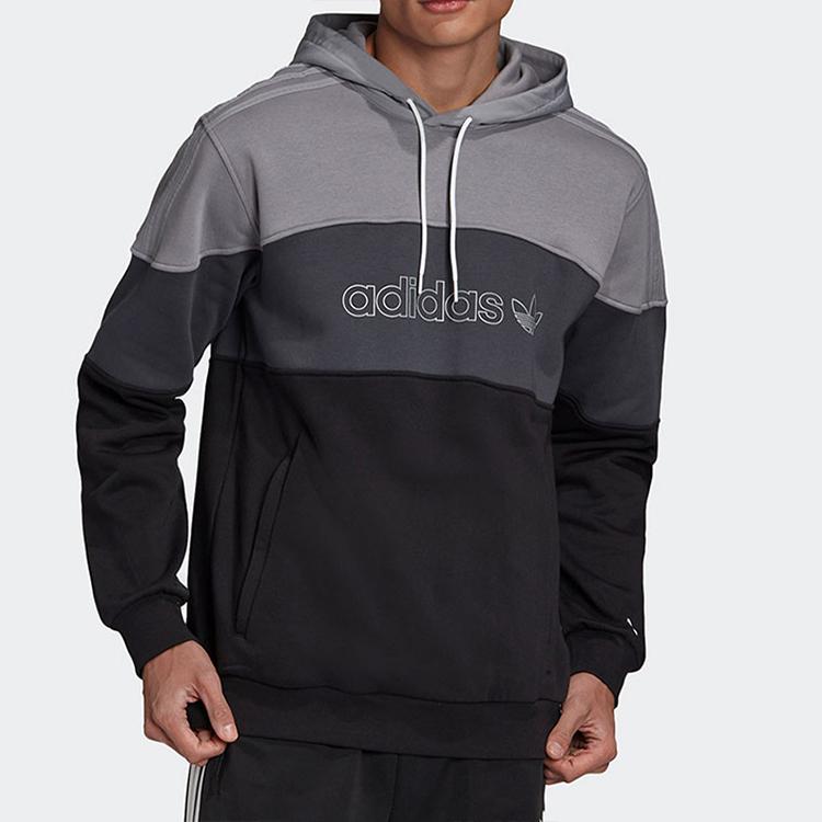Adidas Originals Trefoil Colorblock Fleece Hoodie Men Hoodie Grey Black GD5796