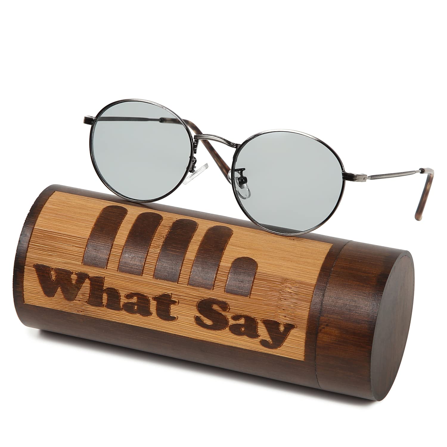 

CLASSIC Round Frame Color Lens Sunglasses Clear Lens Fashion Glasses UV400 Soft Hard Case Silver Demi [What Say] Men s Women s & (Light Gray/Antique