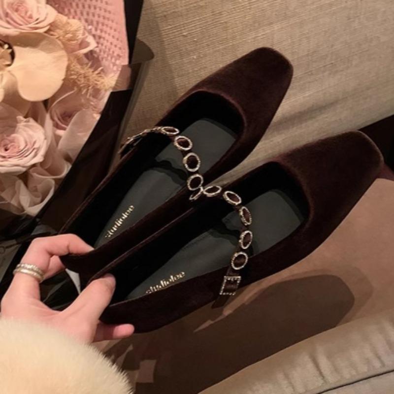 Fashion Women's Fashion Low Heel Shoes Square Head Shallow Mouth Soft Sole Anti-slip Wear-resistant Low Top Shoes