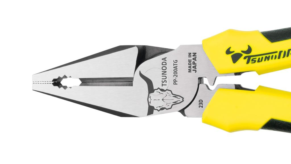 TSUNODA Electrician's Power Pliers, 200mm, Crimping Function, Eccentric, for Electrical Work, PP-200ATG
