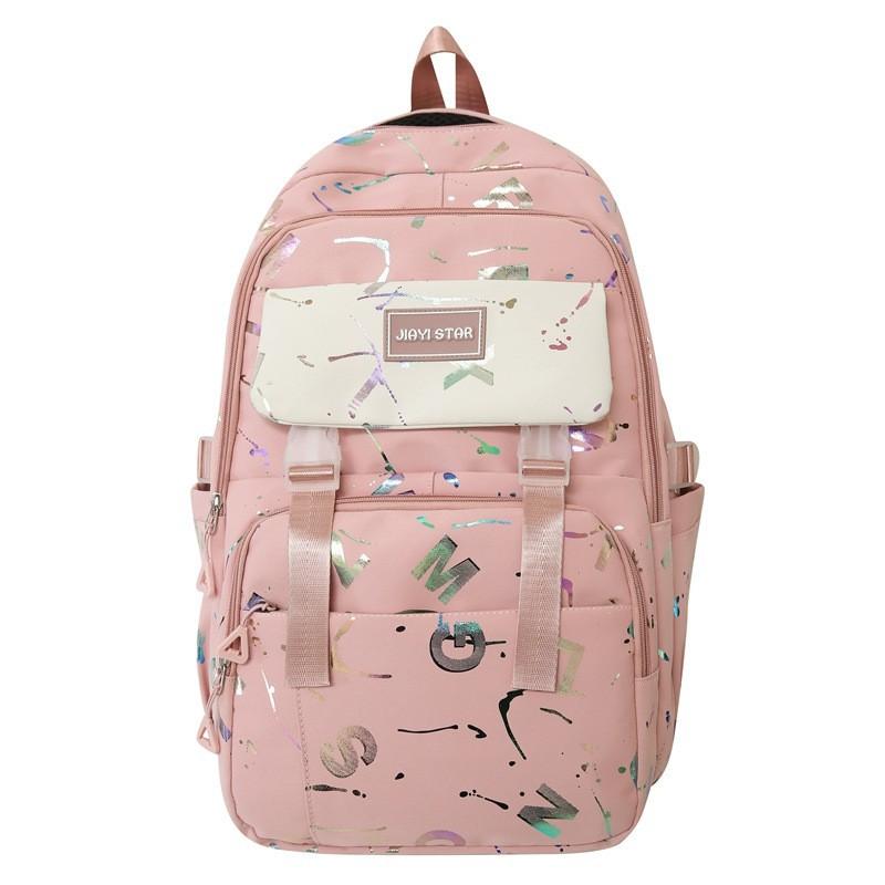 

Backpack Women s Simple Large-capacity Travel Computer Junior High School Student College Schoolbag one size рожевий