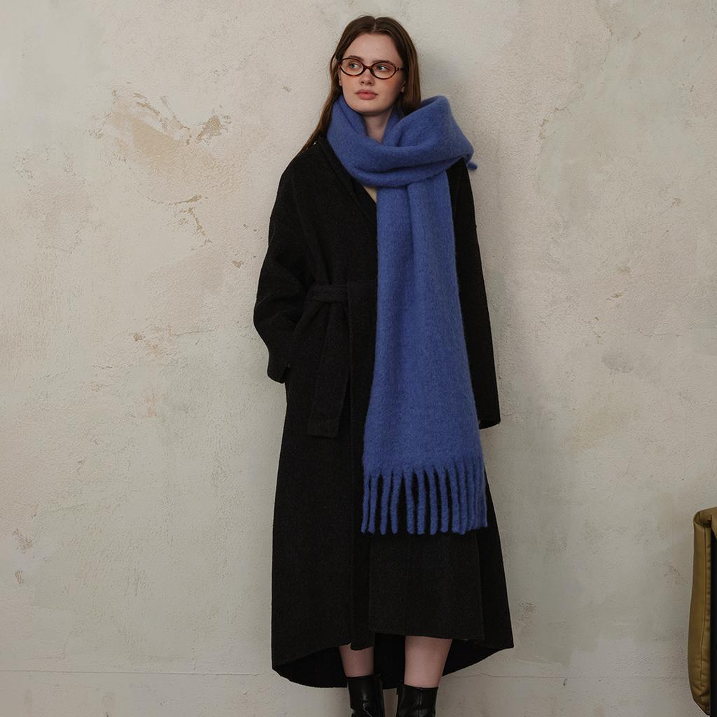Homemade classic blended solid color fringed scarf women's winter warm atmosphere couple thick shawl scarf