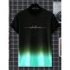Gradient Letters Crew Neck Short Sleeve Alphabet Print T-Shirt Casual Weekend Wear for Men and Teens Vacation Resorts Spring/Summer/Fall