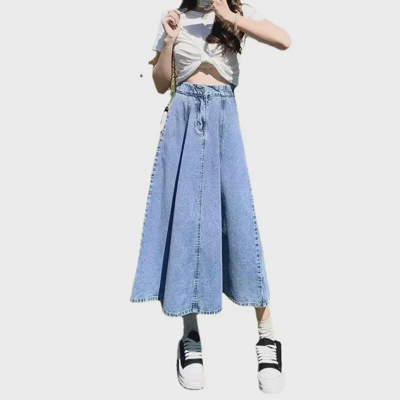Women's 2023 Spring/Autumn Denim Fishtail A-line Midi Skirt