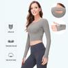 New Spring Nude Yoga Long Sleeve Slimming Crop Top with Chest Pad for Women