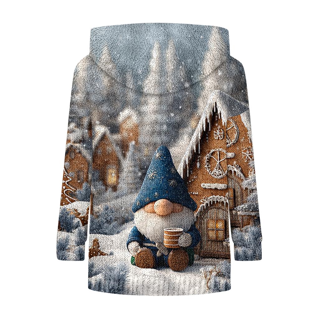 Women's Fashion Casual Long Sleeve Christmas Print Hooded Knitted Sweatshirt