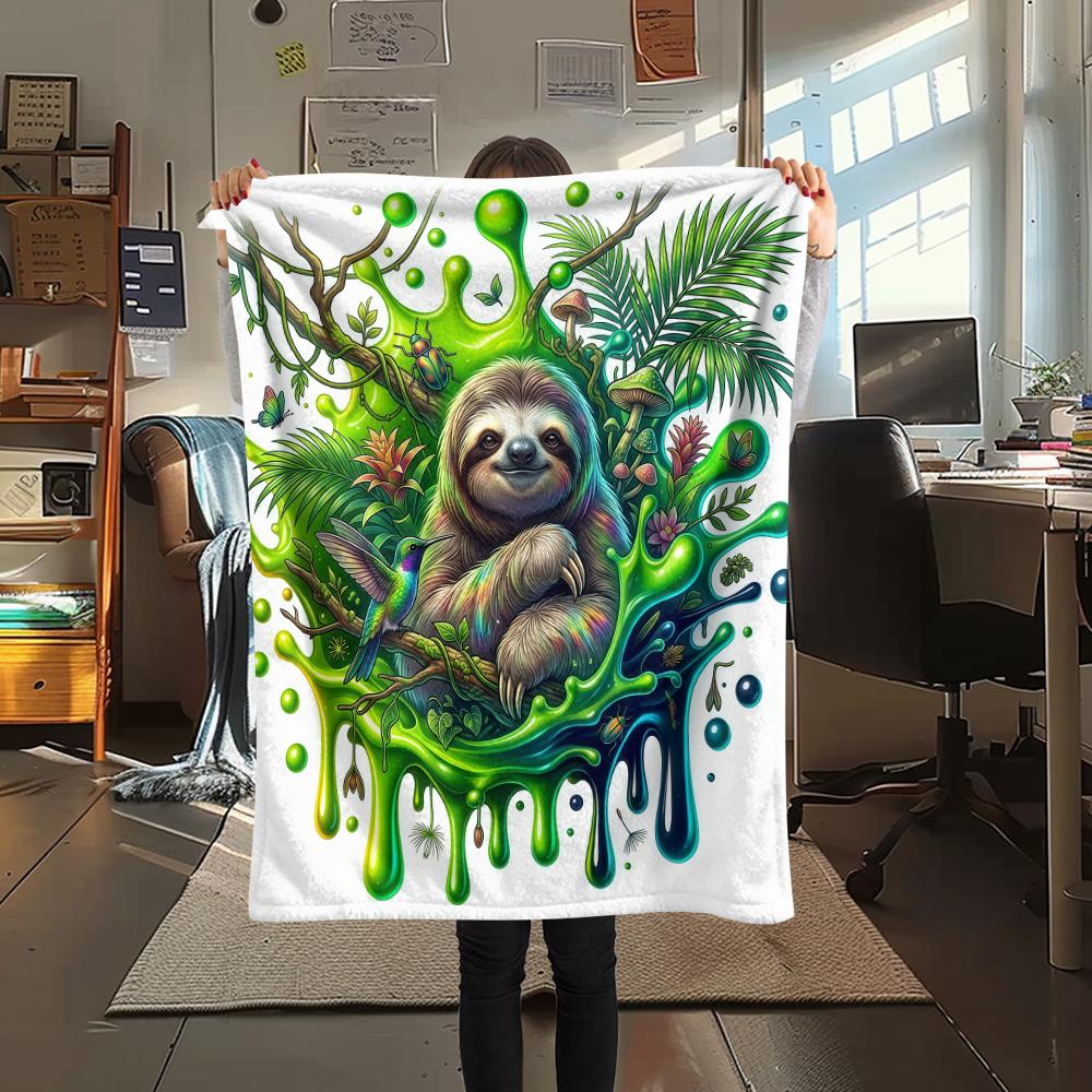 

Green splashed animals Print Flannel Blanket High quality Comfortable for All Seasons Home Decor Warmth and Comfort Perfect for Christmas Gifts 80cm x 120cm