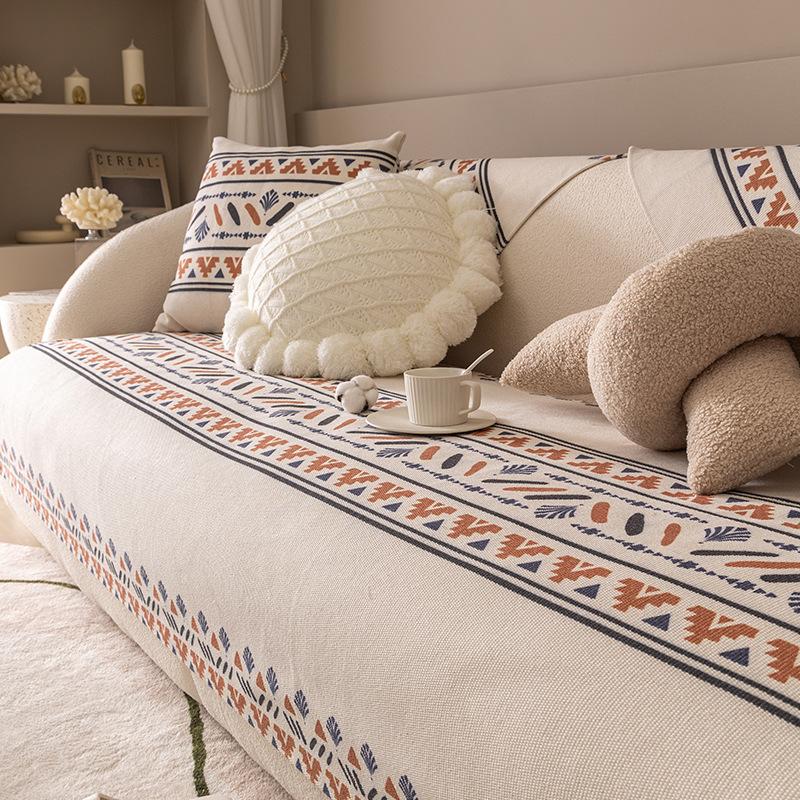 Cotton and Linen Sofa Cushion Four Seasons Universal Wind Backrest Towel Cover Cloth Non-Slip Sofa Cover Towel