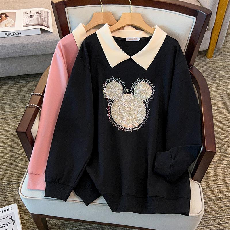 

Plus Size Autumn Lapel Sweatshirt, 200/350 Jin, Loose Fit, Chest 150/160-1116 6XL чёрный