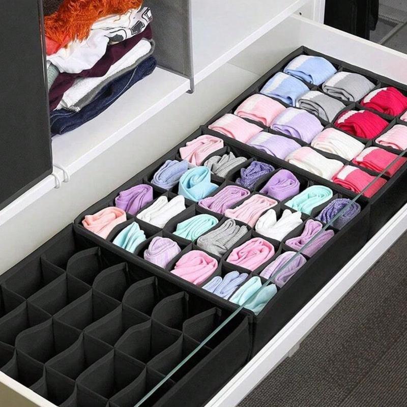 24Grids Fabric Foldable Storage Box for Sock, Underwear, Tie and Sock, Belt Storage Box Foldable Storage Box, Sock Underwear Organizer Dividers
