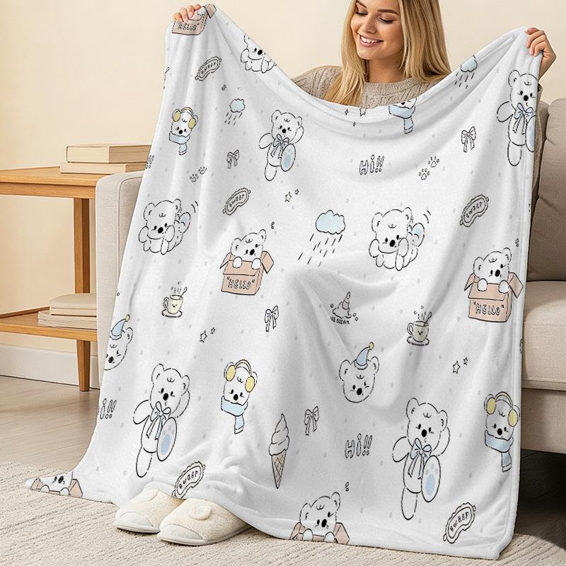 Bear Design Flannel Blanket – Anti-Pilling, Warm Cozy, Ideal for Home Napping, Halloween & Christmas