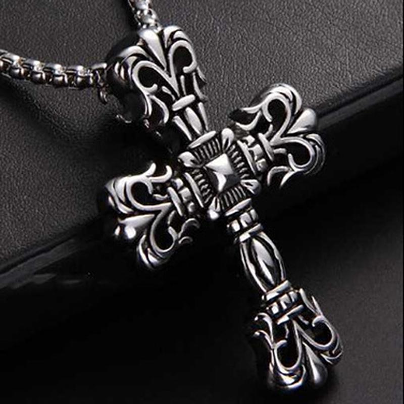 Vintage Viking Cross Pendant Necklace For Women Men Hip Hop Rock Copper Color Stainless Steel Chain On The Neck Jewelry Gifts