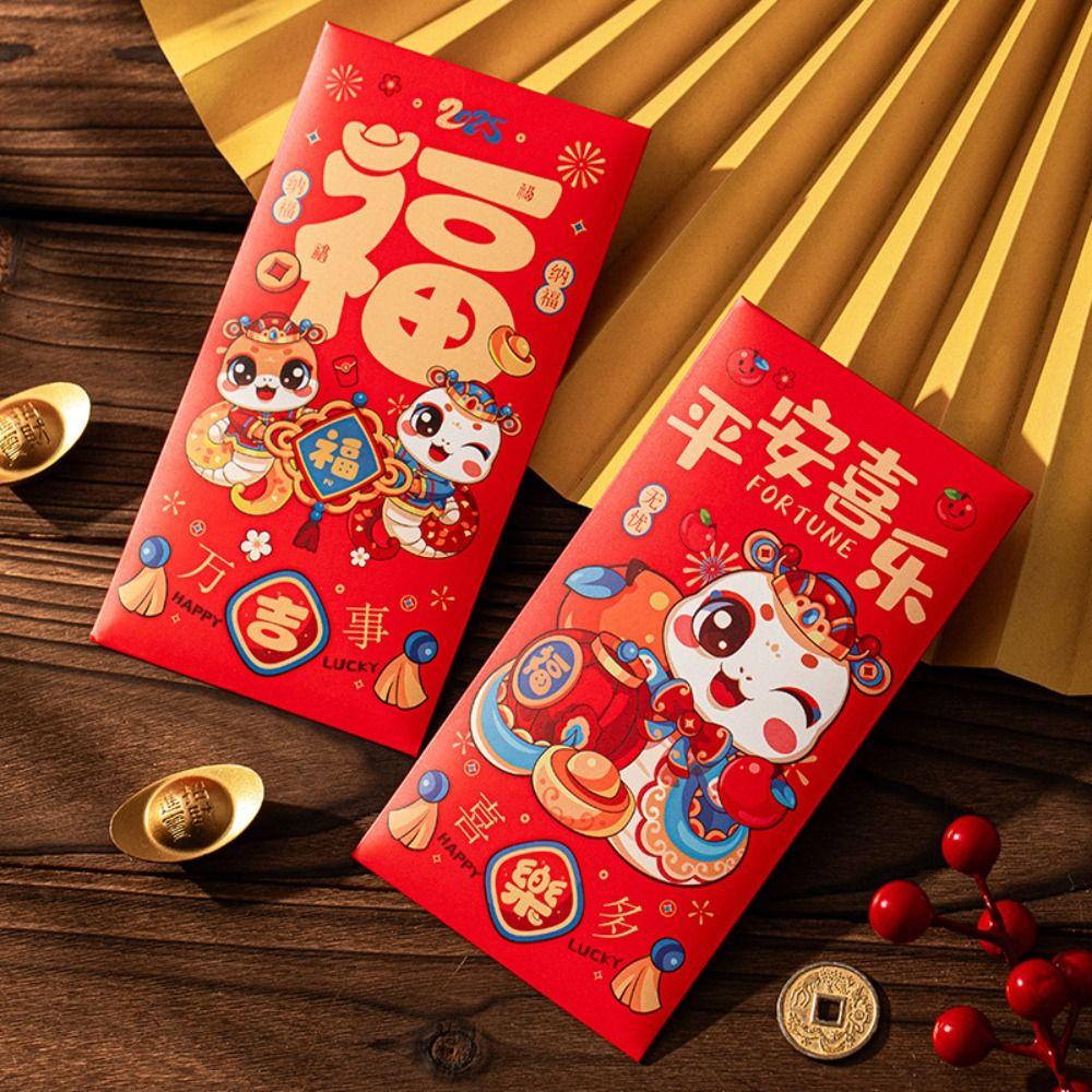 6pcs Chinese Style 2025 Snake Year Red Envelopes Traditional Money Packet Kids Gift