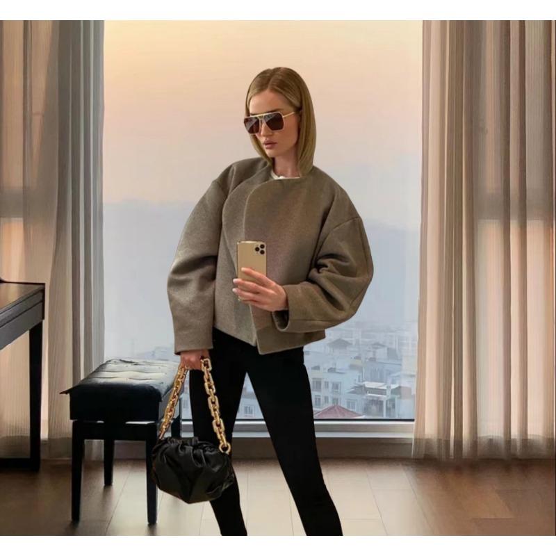 Ležérne Krátke Bundy Dámske Elegantné Voľné Okrúhly Výstrih Jednofarebné Street Cardigan Dámske Dlhé Rukávy Vrchné Oblečenie Dámske