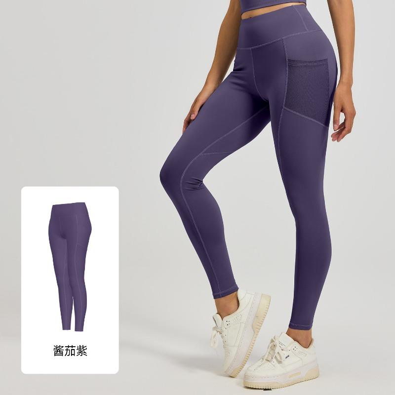 Mesh Side Pocket Sports Fitness Pants Running Elastic High Waist Hip Lift Yoga Pants Women's Thin