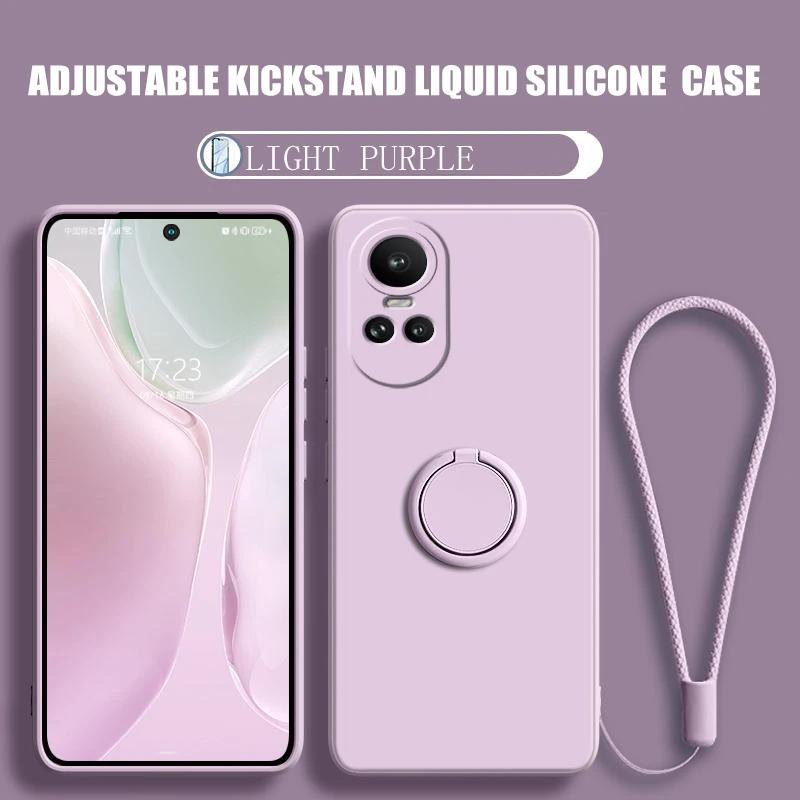 Case For Funda Oppo Reno 10 5g Liquid Silicone Ring Holder Soft Phone Skin Cover for Oppo Reno 10 Pro Upgrade Shockproof Back Fundas