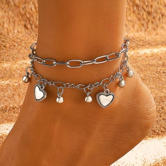 

Женский двухслойный пляжный браслет с бабочками и сердцем, подвеска-колокольчик, регулируемая летняя цепочка для ног, ювелирные изделия, модные аксессуары